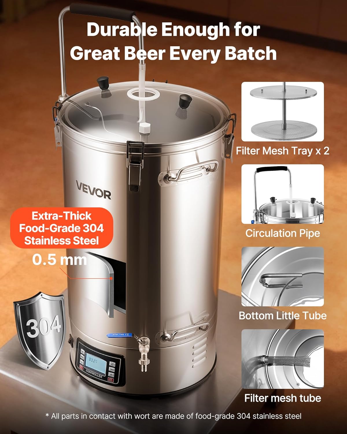 Beer Brewing Equipment, 16 Gal/60L Beer Maker with Anti-Burn Pump and Wort Chiller,3000W All-in-One Home Brewing Kit