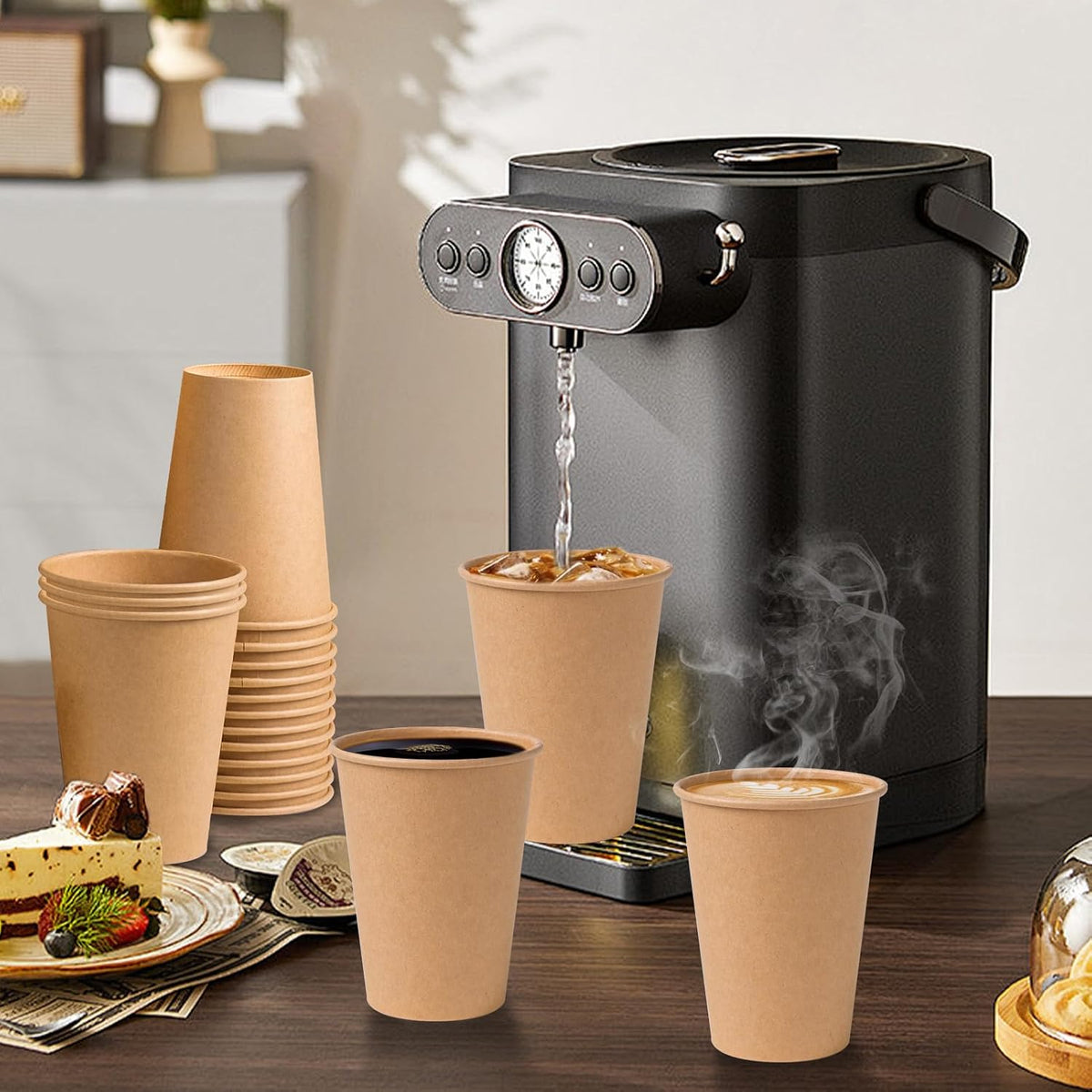 300 Pack 12 oz Kraft Paper Cups, Unbleached Disposable Coffee Cups