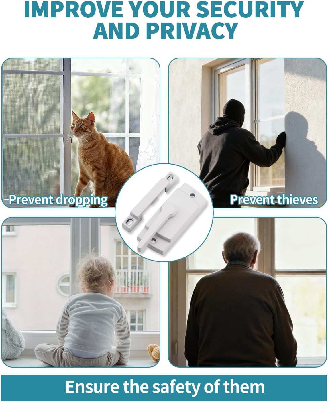 Window Sash Locks, 2 PCS Window Latches Replacement, Window Locks for up and Down Windows, Replacement Window Locks