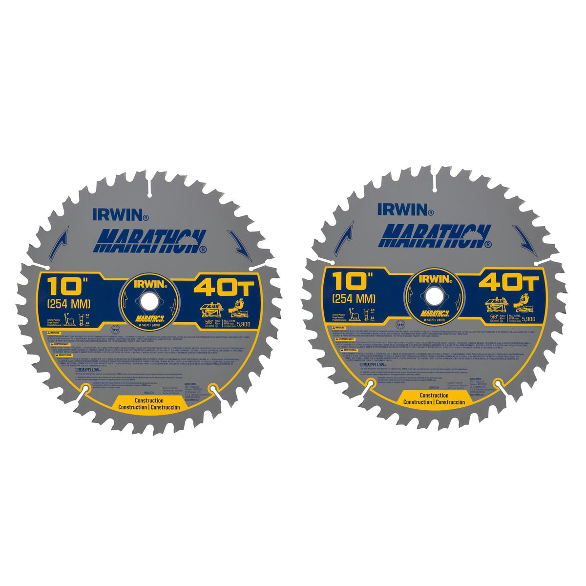 IRWIN 10 Inch 40T Large Diameter Steel Miter/Table Saw Blades Combo Pack (IWAS1040CMB)