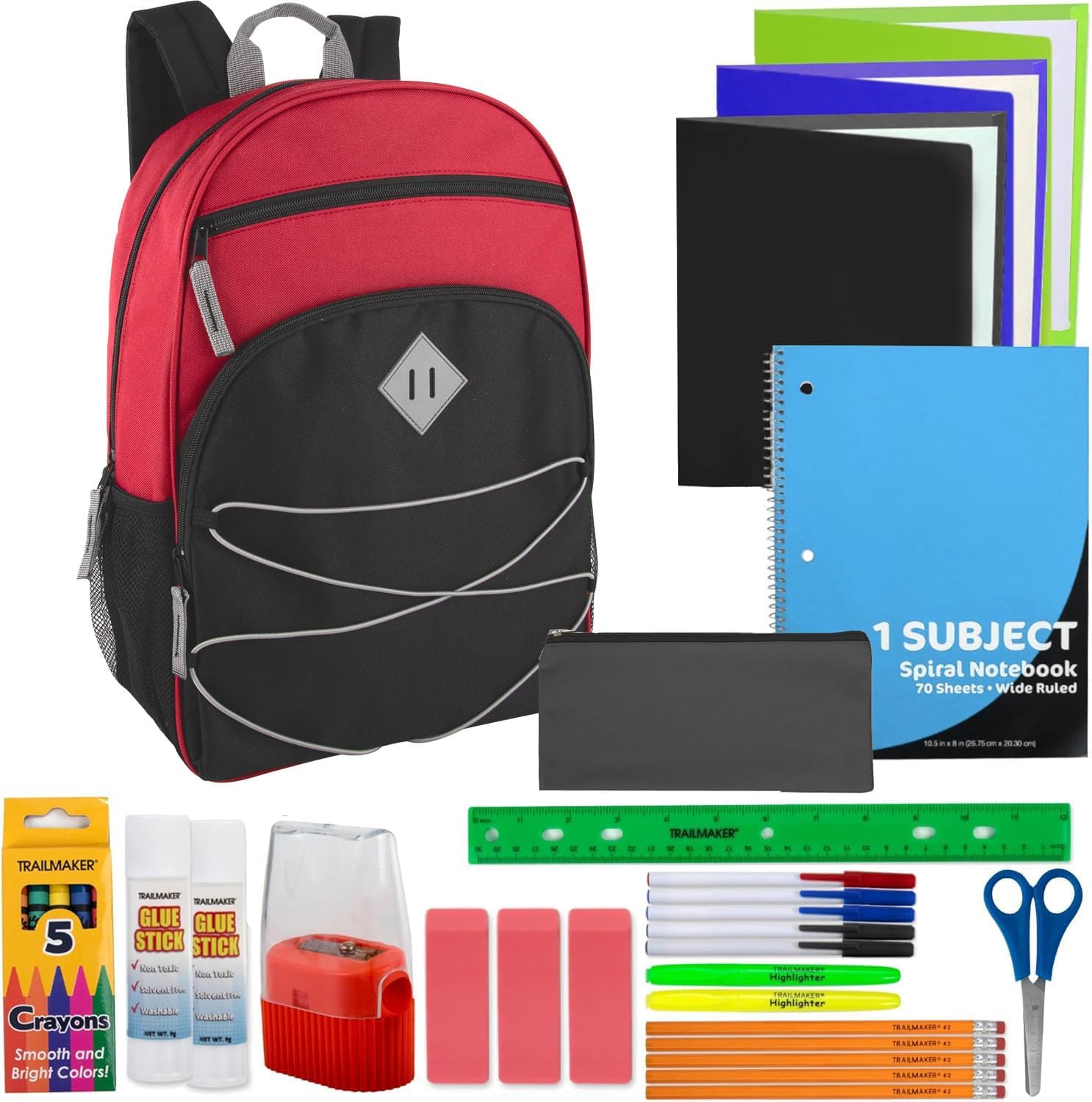 Kids Backpacks with School Supplies for Boys, Girls | 20 Piece Back to School Supplies Set with 17" Bungee Backpack