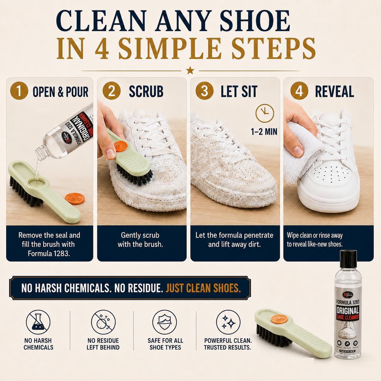 Shoe Cleaner Solution with Brush, Sneaker Cleaner & Suede Shoe Cleaner for Leather, Mesh, Canvas, Tennis Shoes, Boots