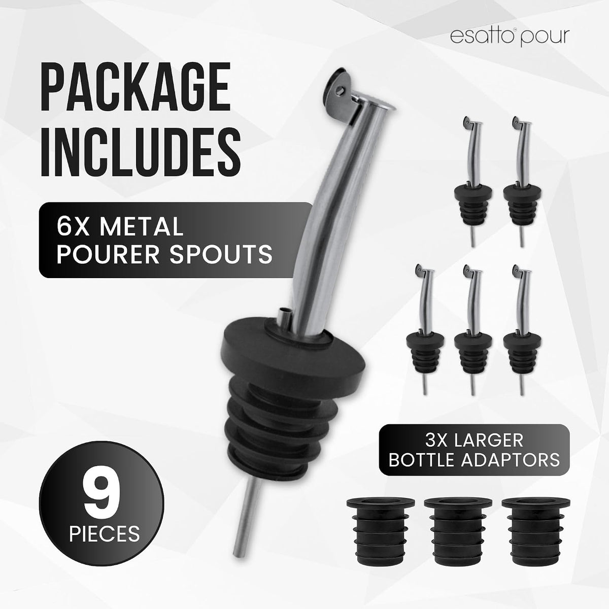 Stainless Steel Liquor Pourers with Hinged Flip Lid, 6 Pack