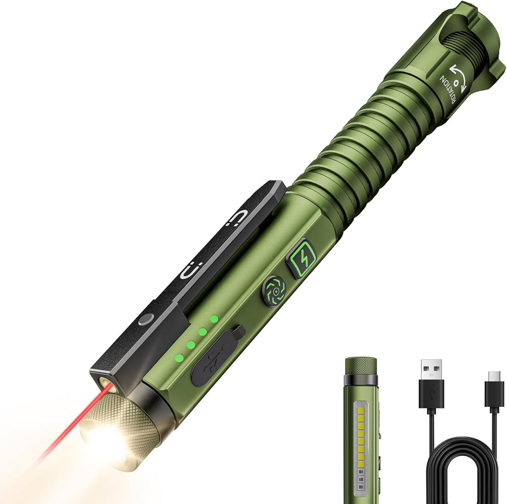 EDC Flashlight Rechargeable,800 Lumen Small Flashlight with Magnetic Clip & Base, 11 Modes LED Flashlight,Glass