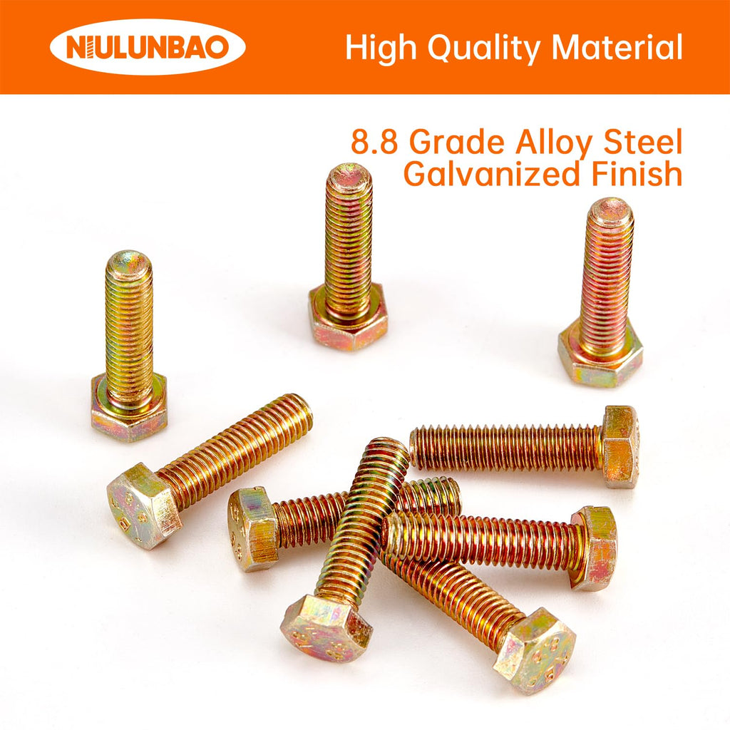 M5-0.8 x 20mm Heavy Duty Hexagon Bolts Hex Head Screws, 8.8 Grade Alloy Steel, Galvanized Finish, Metric Machine Fully Threaded, 50PCS