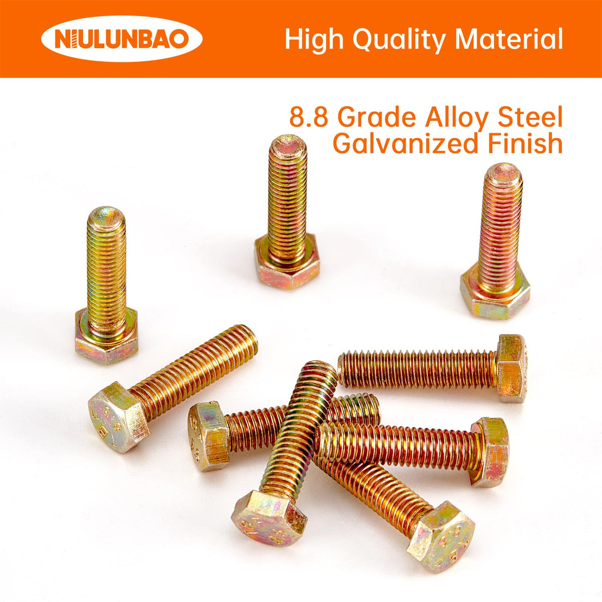 M5-0.8 x 20mm Heavy Duty Hexagon Bolts Hex Head Screws, 8.8 Grade Alloy Steel, Galvanized Finish, Metric Machine Fully Threaded, 50PCS