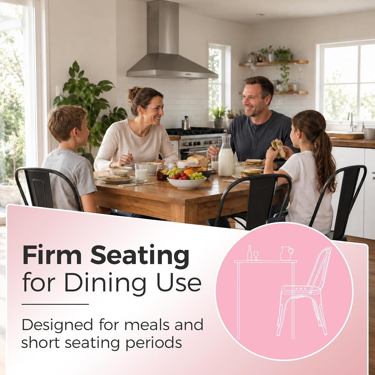 Metal Dining Chairs with Backrest, Stackable, Pink, 4 Pack