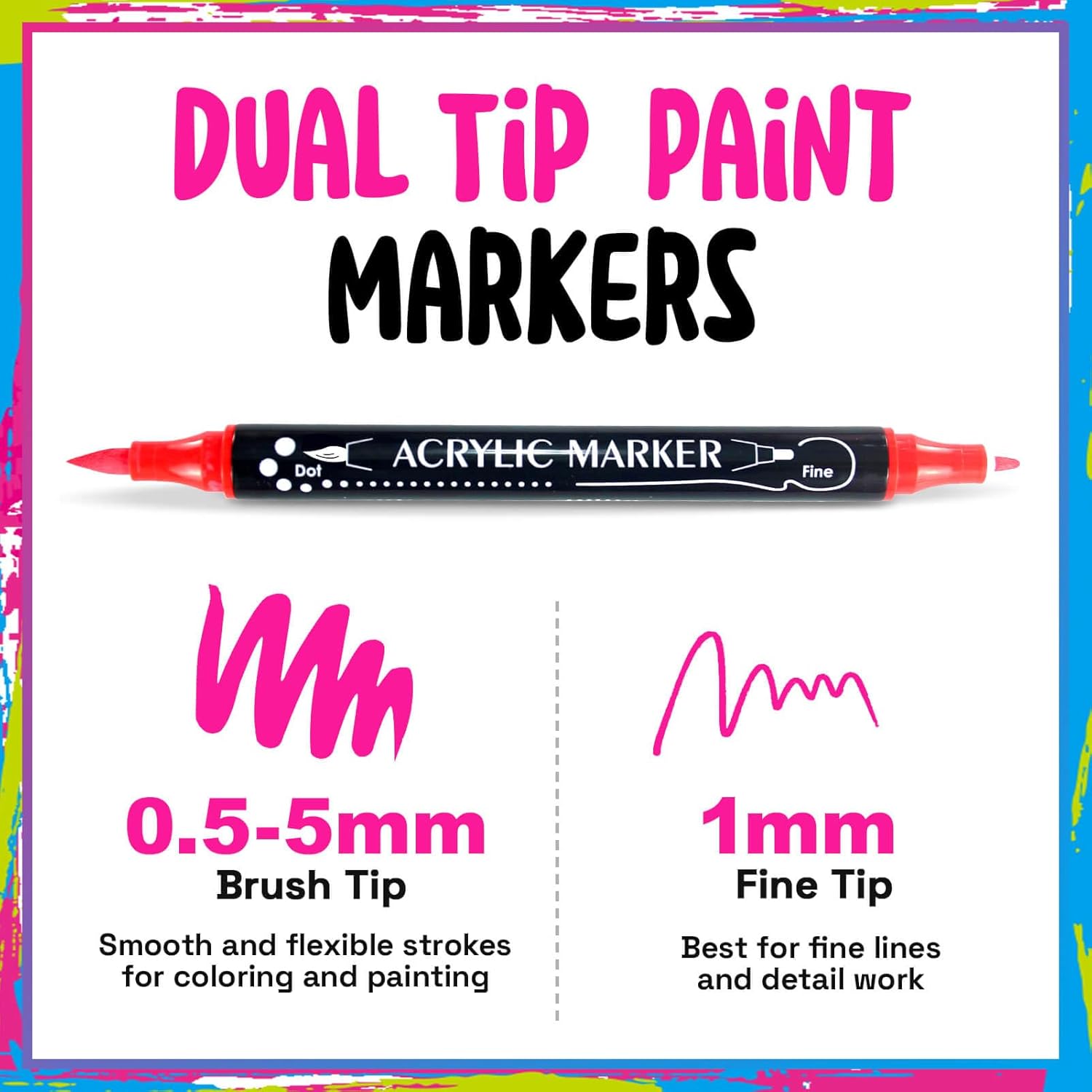 30 Colors Dual Tip Acrylic Paint Markers,Fine Tip and Brush Tip Permanent Acrylic Paint Pens For Rock Painting