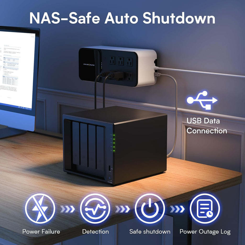 600VA/360W Lithium UPS Battery Backup and Surge Protector | 6 Outlets, 2 USB Ports, Wireless Charging, Wall Mount