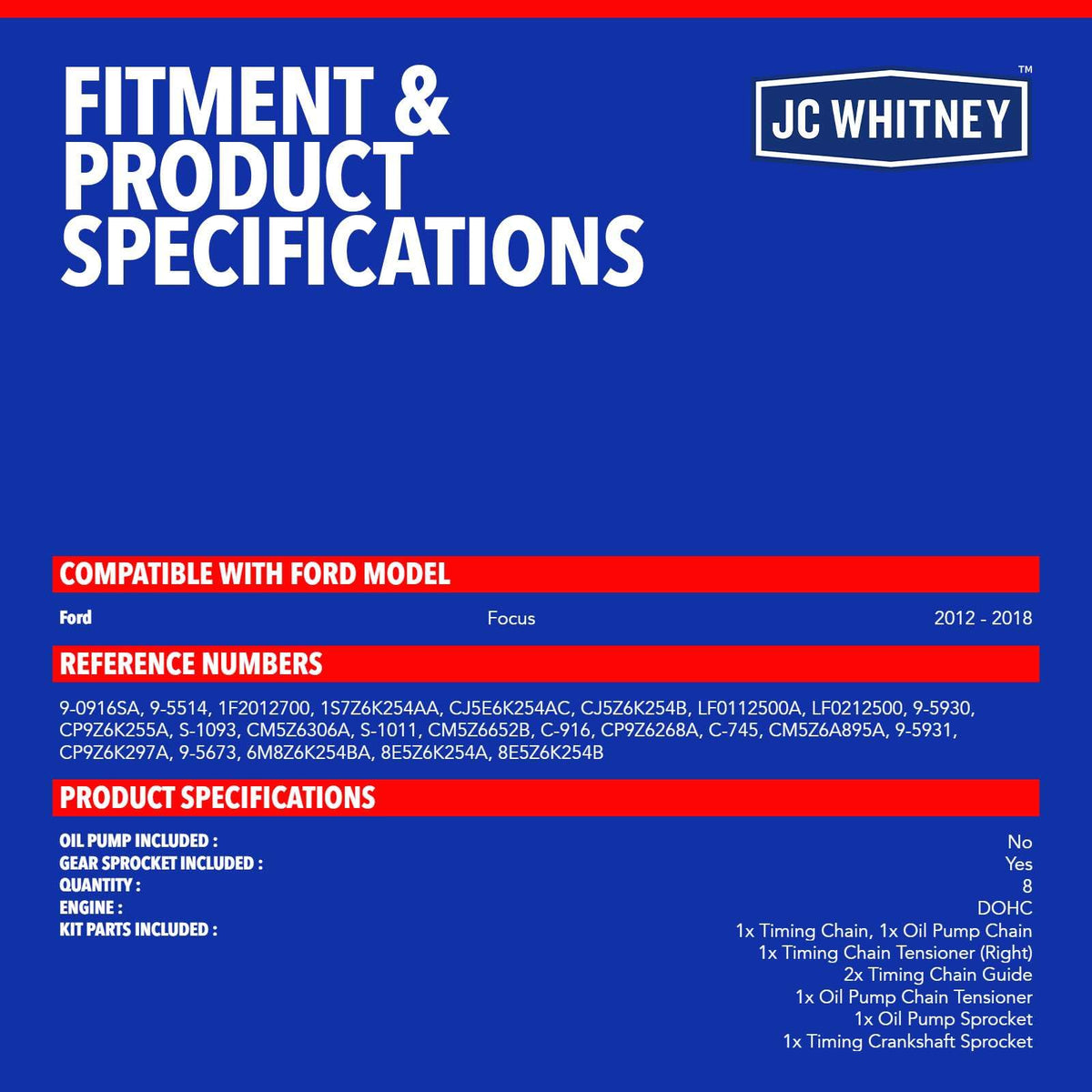 JC Whitney 8Pcs Engine Timing Chain Kit with Tensioner