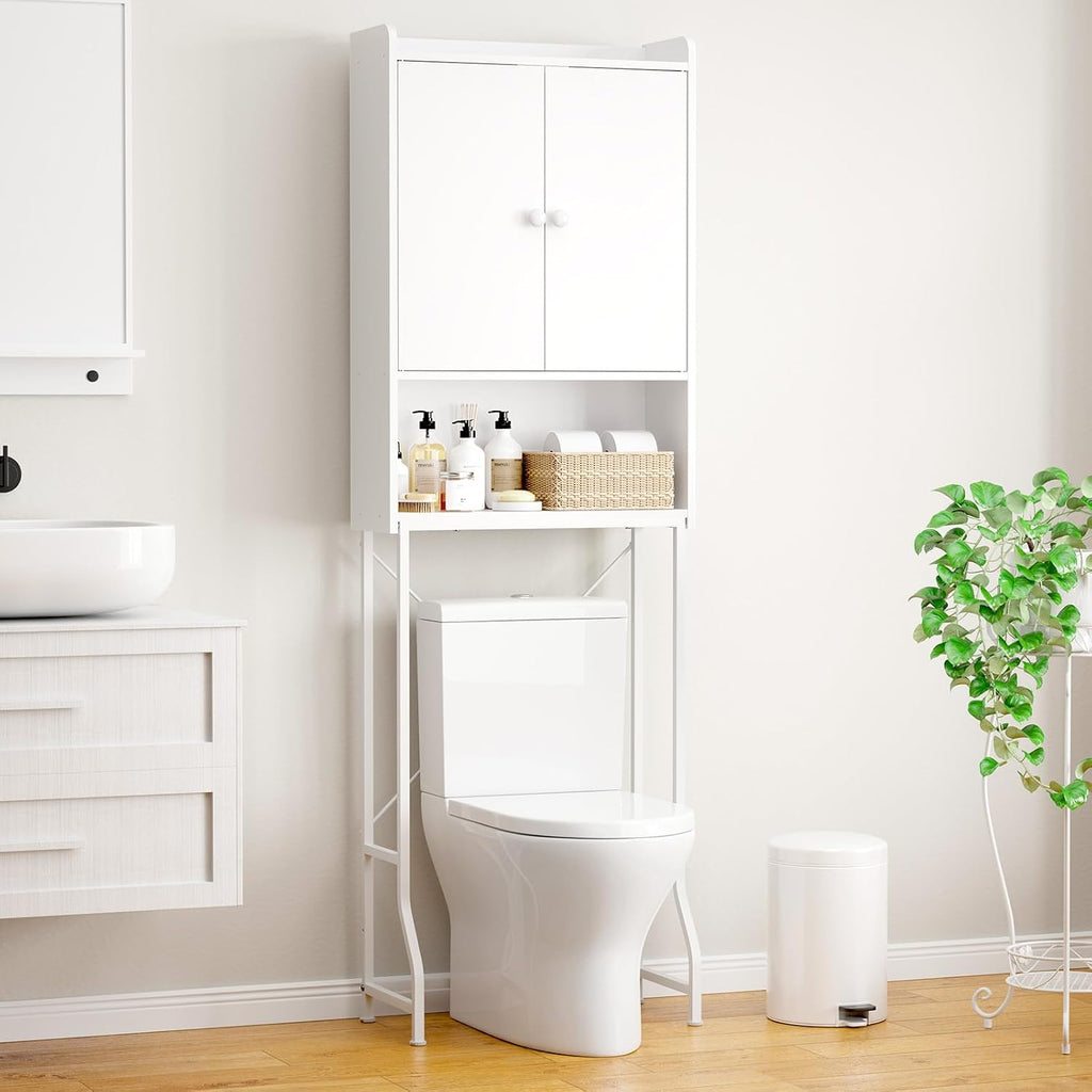 68.1"H Over Toilet Storage Cabinet, Magnetic Door, Adjustable Shelf | Bathroom, Laundry Room, Small Spaces, Families