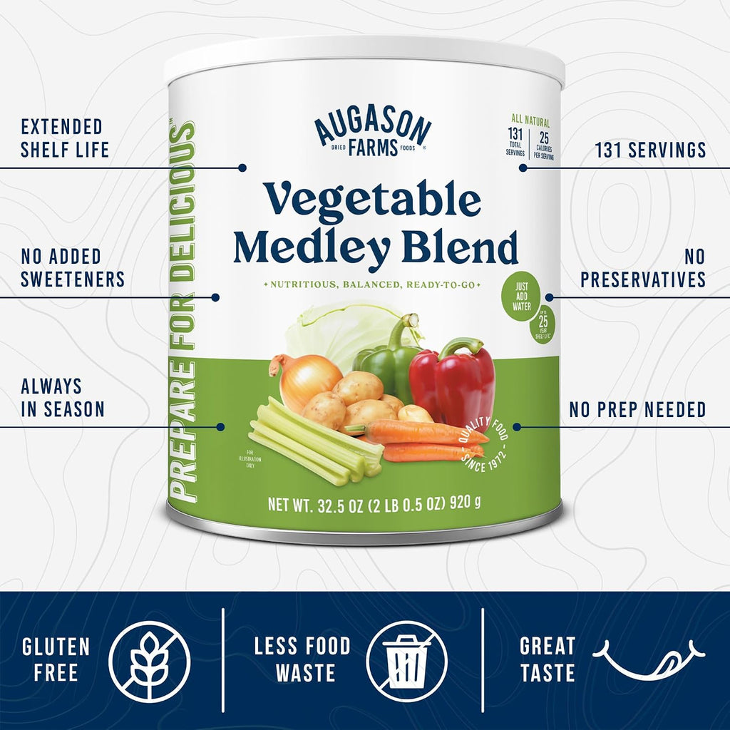 Vegetable Medley Blend Can | 131 Servings, Dehydrated Mixed Veggies, Gluten Free Emergency Food Supply with Long