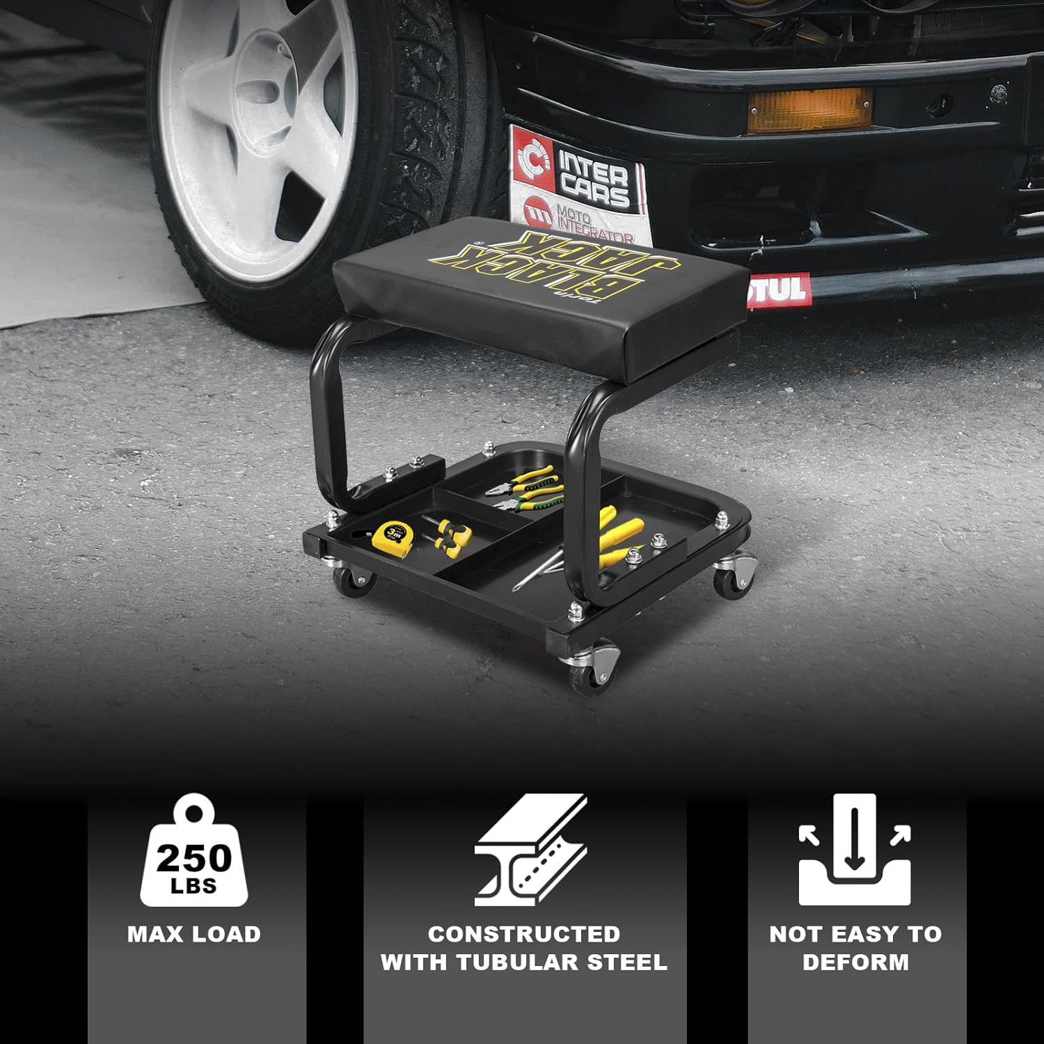 250lb Rolling Automotive Creeper Garage/Shop Seat: Padded Mechanic Stool with Tool Large Tray Suitable for garages
