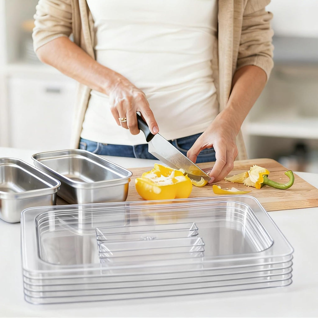 6-Pack 1/2 Size Polycarbonate Food Pan Lids with Handle, 12.8x10.4'' Clear Steam Table Hotel Pan Cover, Restaurant