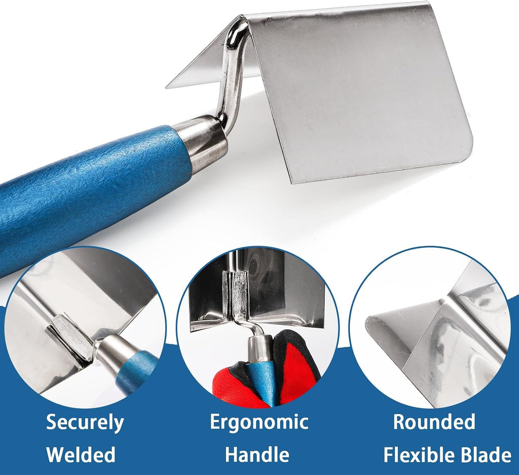 2 Pieces Drywall Corner Tool Set, Inside and Outside Corner Knife, Stainless Steel Corner Trowel, Concrete Finishing