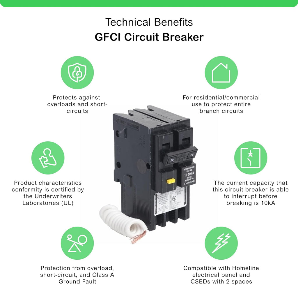 Square D - HOM220GFIC Homeline Circuit Breaker, 20-Amp, 120/240V, 2-Pole, GFCI, Plug-In Mount