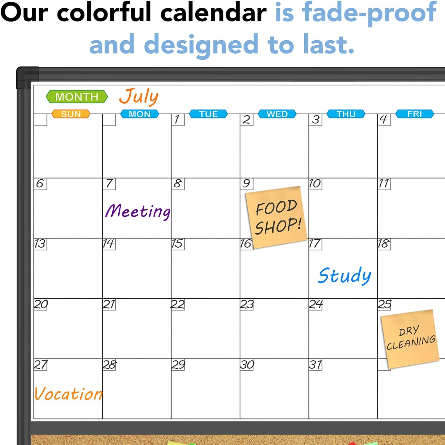 Magnetic Calendar Whiteboard & Bulletin Corkboard Combination, Combo Board 24 x 18 Inch, Black Aluminum Frame Wall