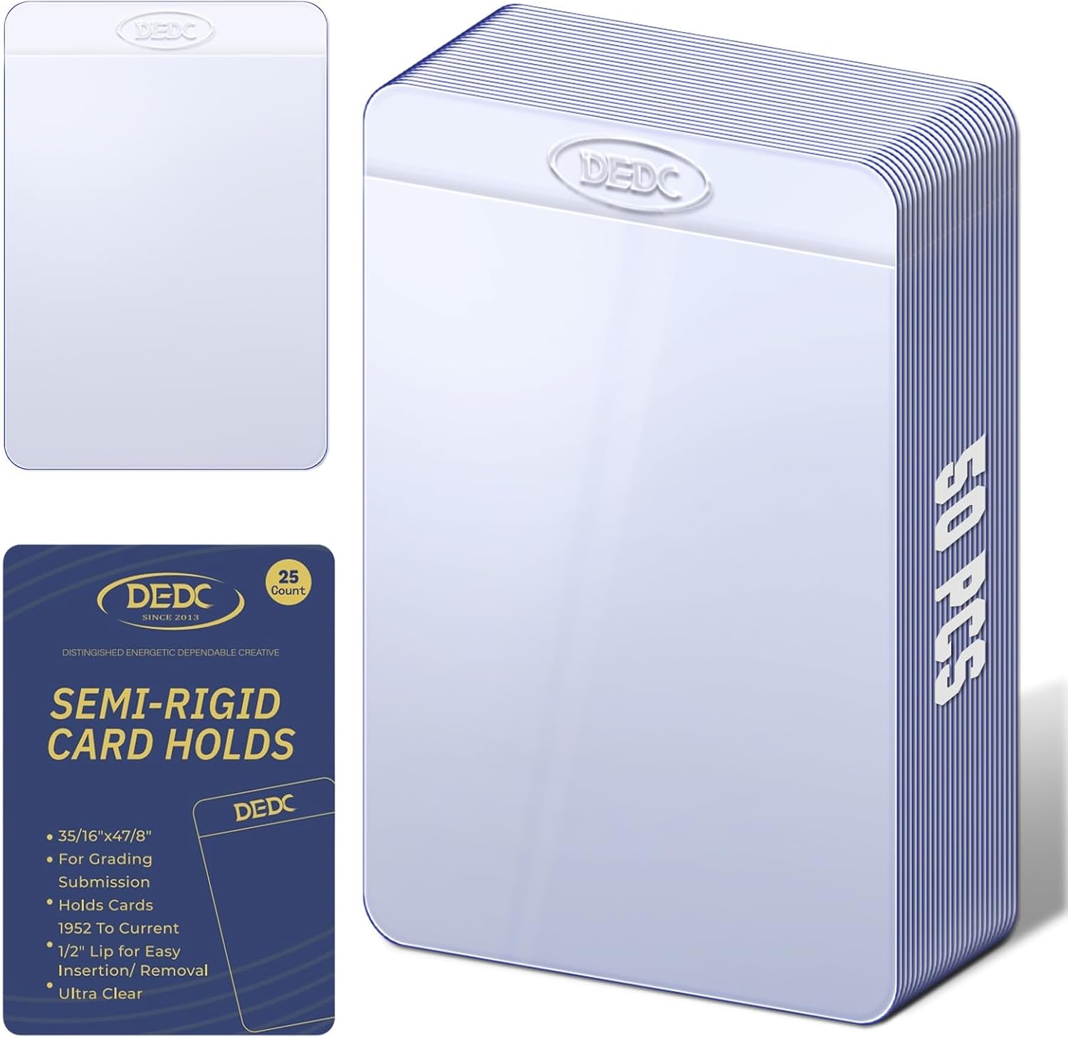 50Pcs Semi Rigid Card Holder, Semi Rigid Card Sleeves 1/2 Lip Semi-Rigid Tall Card Holders Trading Card Sleeve for