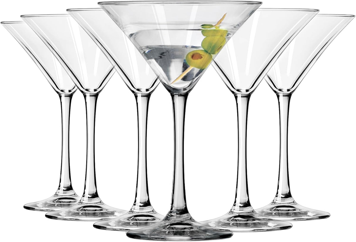 Entertaining Essentials Martini Glasses Set of 6, Tall, Slender, Triangular-Shaped Cocktail Glasses, Classic Martini