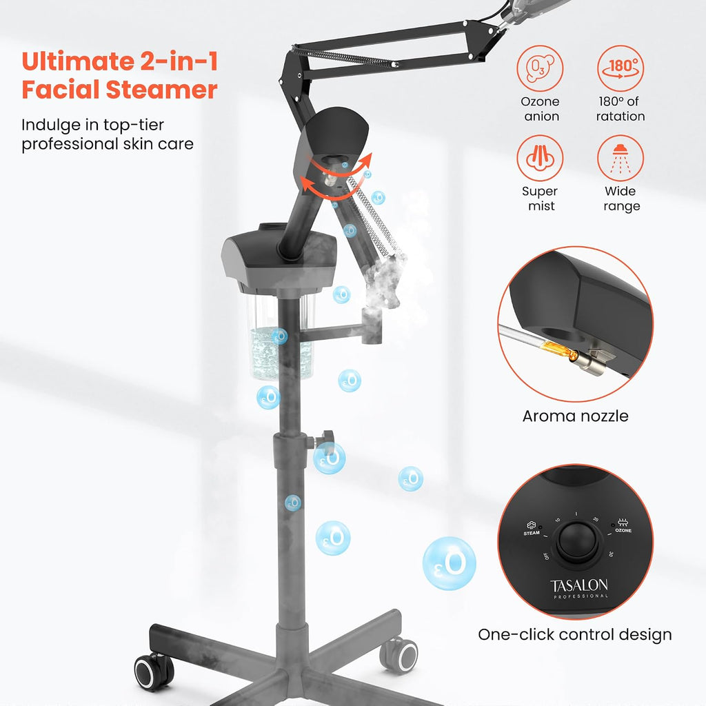 Professional 2-in-1 Facial Steamer, Ozone Face Steamer with 5X Magnifying Lamp Deep Cleaning Pore,Hot Mist Face
