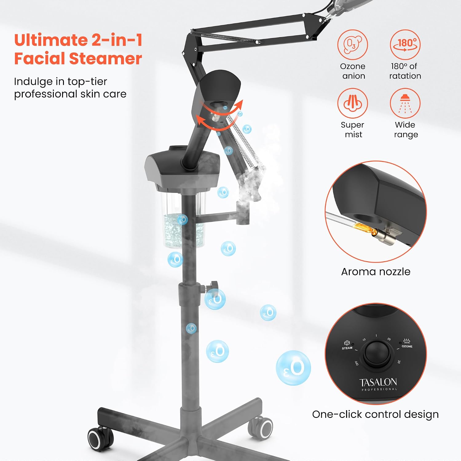Professional 2-in-1 Facial Steamer, Ozone Face Steamer with 5X Magnifying Lamp Deep Cleaning Pore,Hot Mist Face