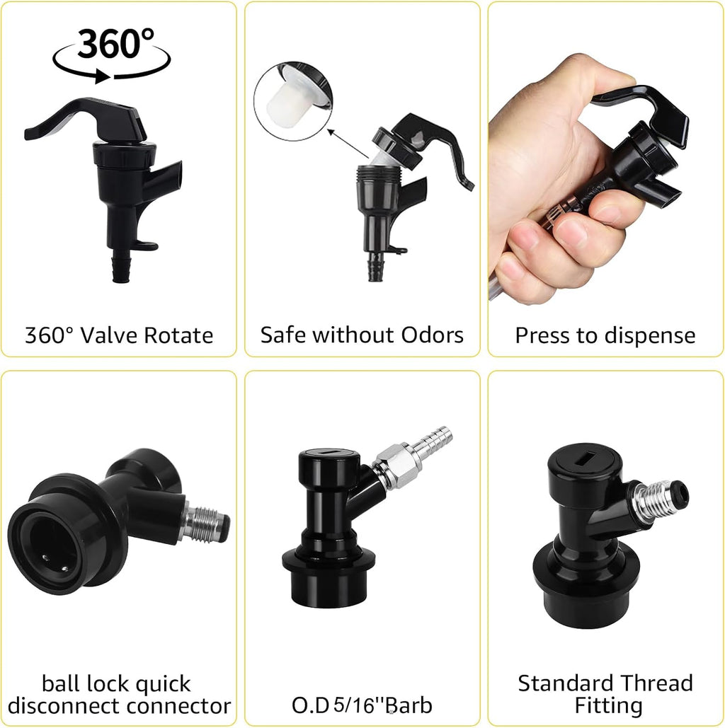 3 FT Ball Lock Beer Line Assembly for Corny Keg, Beer Dispensing Kit | 3/16", PVC Beer Line, Picnic Tap Faucet &