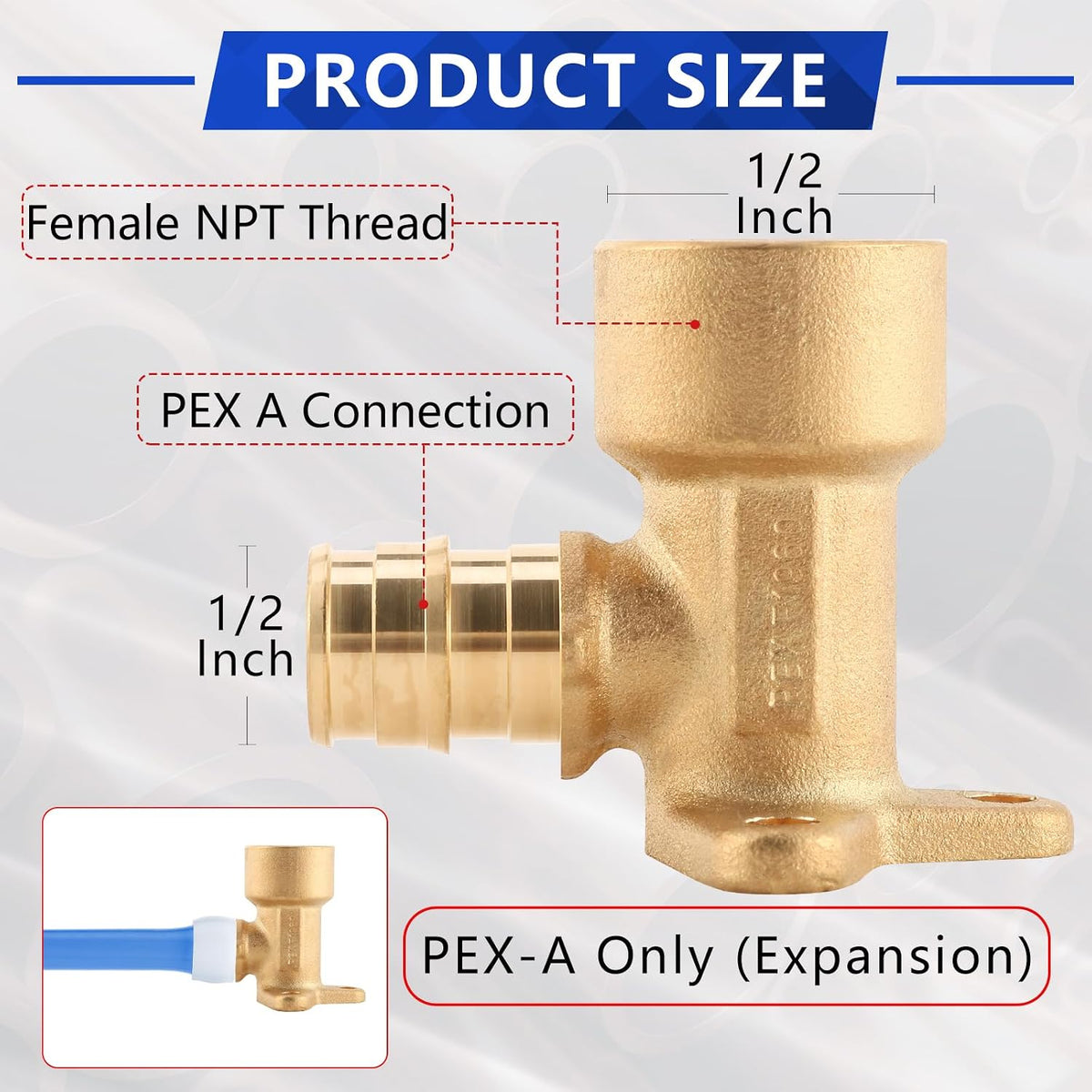 (10-Pack YVSKM) 1/2" PEX-A Expansion × 1/2" Female NPT Brass Drop Ear Elbow, Lead-Free Full Flow Threaded Connection Fitting, ASTM F1960, 90° PEX-A Pipe Connector for Plumbing & Water Supply