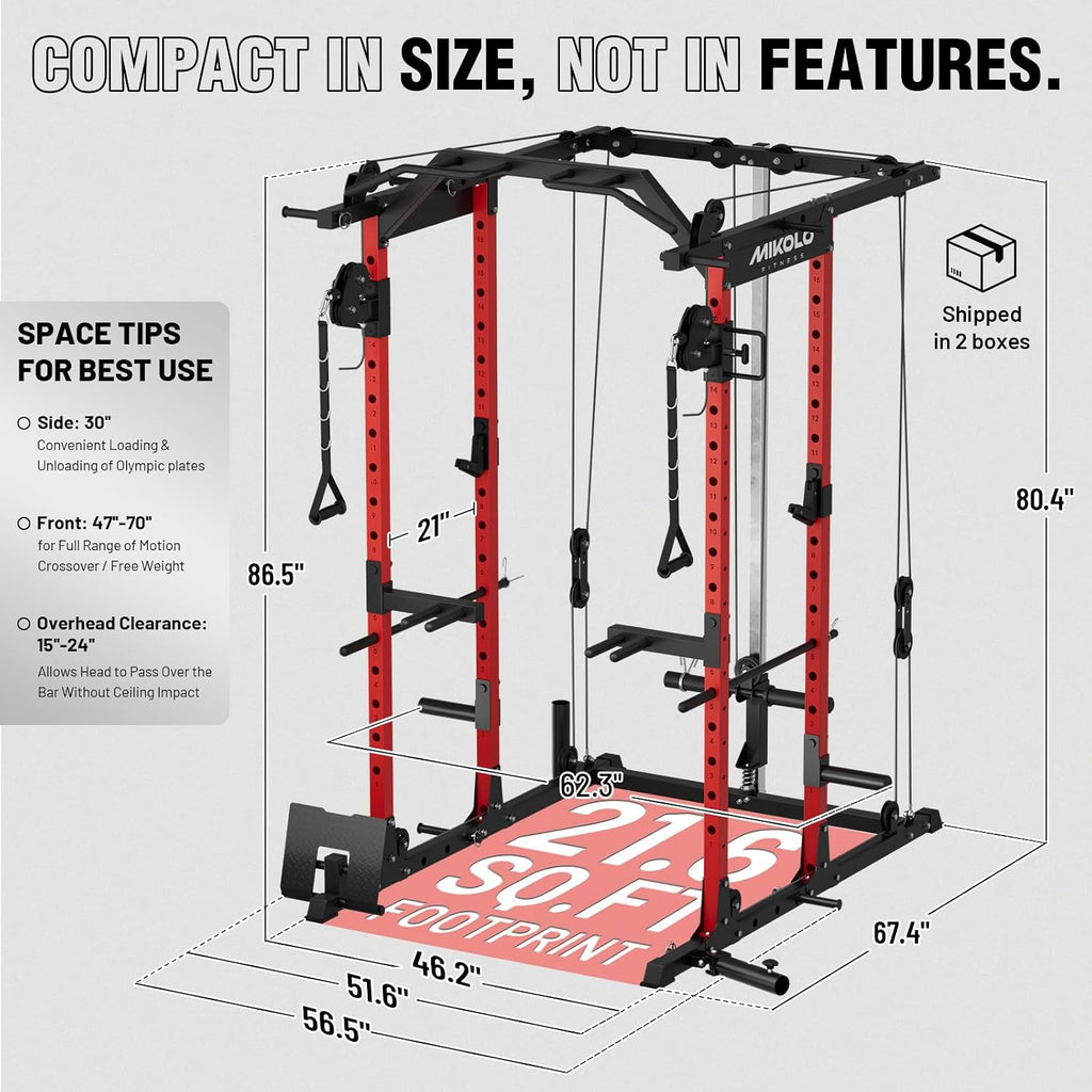 Power Cage, Power Rack with Cable Crossover System, 1500LBS Squat Rack with LAT Pull Down System, Workout Cage with