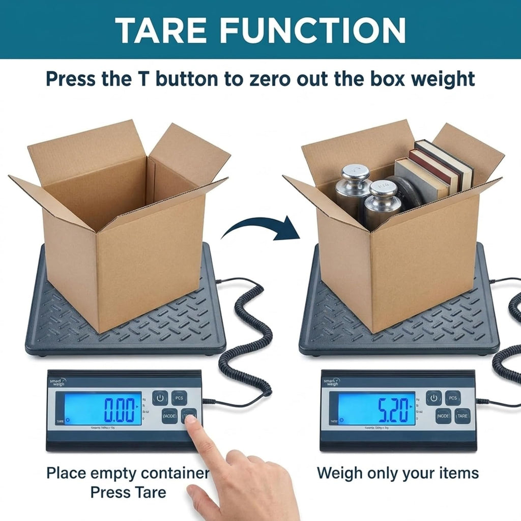 Digital Postal Shipping Scale, 440 lb Capacity, 1 oz Readability, Tare Function, Battery or USB-C Power, Corded
