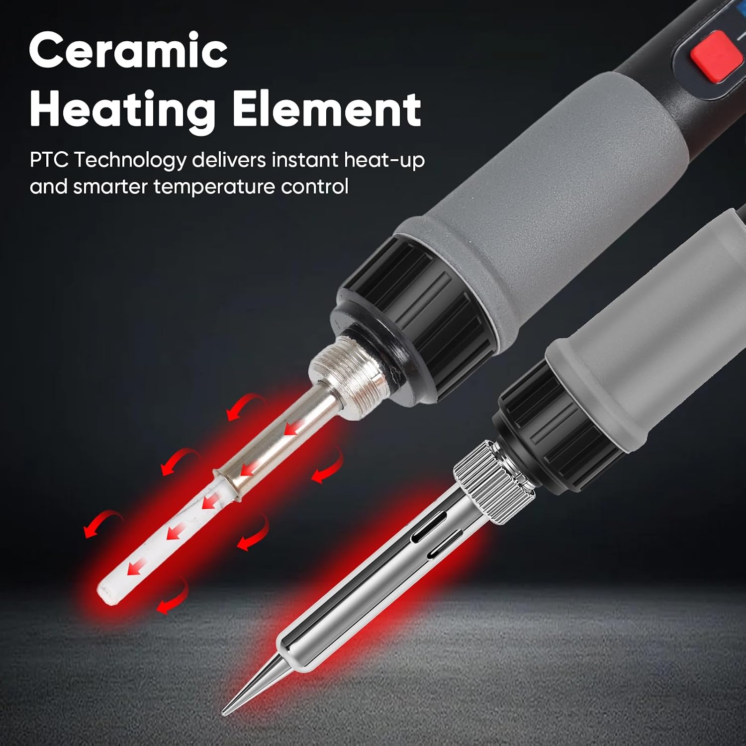 Soldering Iron Kit, 60W Soldering Tools with LCD Digital Display, 180°-500°C / 356°-932°F Adjustable Temperature, 5