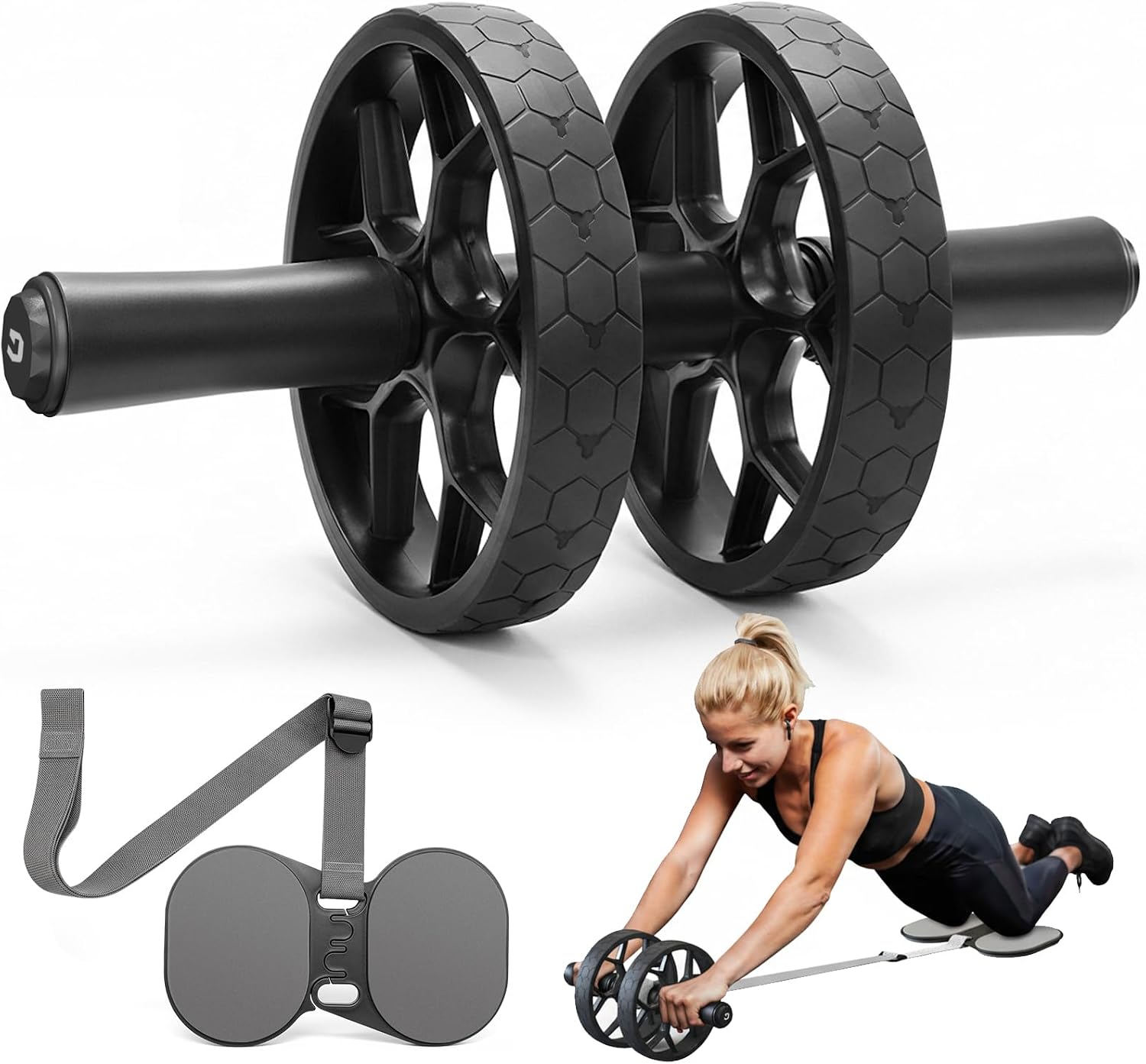 Ab Roller Wheel for Beginners to Pros, Ab Roller with Adjustable & Detachable Resistance Band, Core Workout Equipment