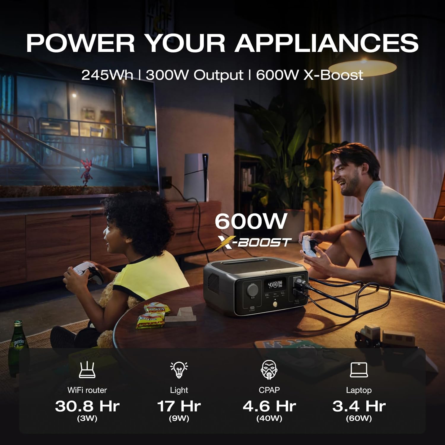 Portable Power Station RIVER 3, 245Wh LiFePO4 Battery Power Station, 1Hr Fast Charging, 300W/X-Boost 600W Solar