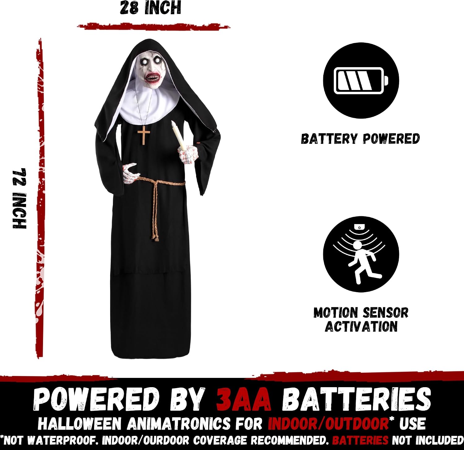 Halloween Animatronics 6ft Nun Animated 72inch Sister Decoration with Motion Sensor Activated, Creepy Sound, Scary