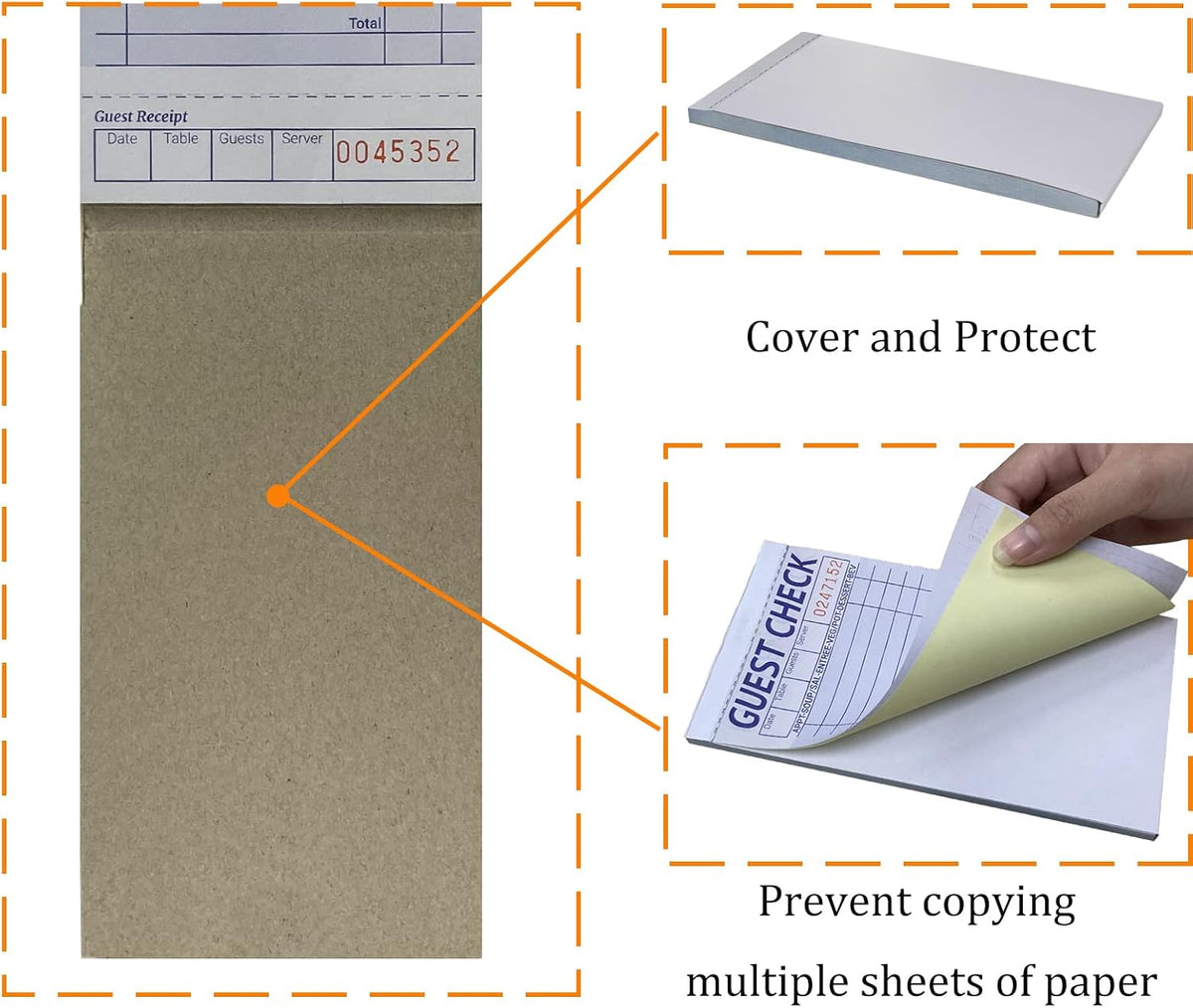 24 Books Guest Checks Server Note Pads, 2-Part Carbonless