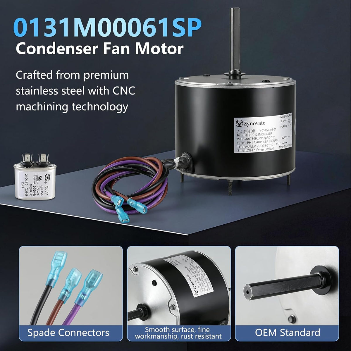 0131M00061SP Condenser Fan Motor 1/4 HP 208-230V 830RPM 1.5A AC Fan Motor