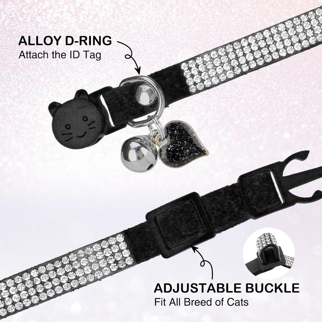 Rhinestone Cat Collar Breakaway, Bling Sparkly Diamond, Black