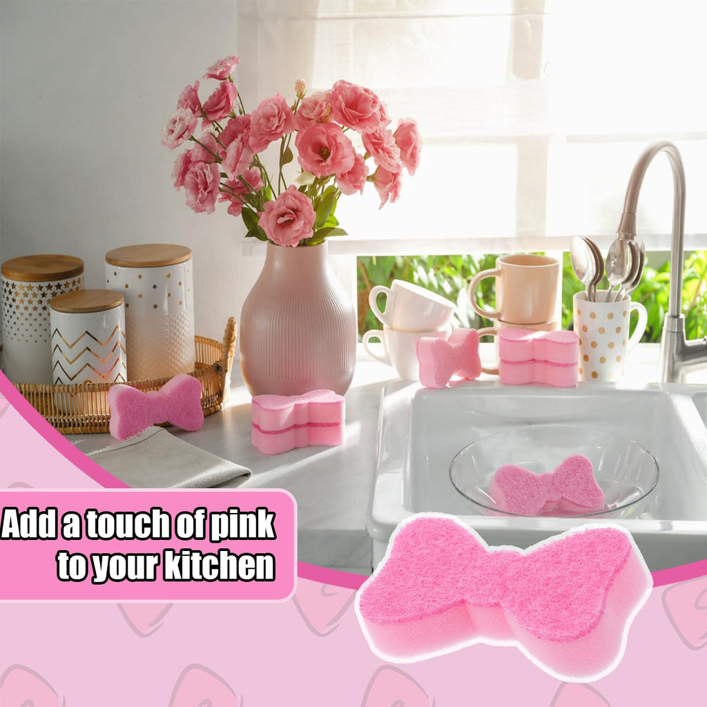 12 Pack Pink Bow Sponges Preppy Dual Sided Non Scratch