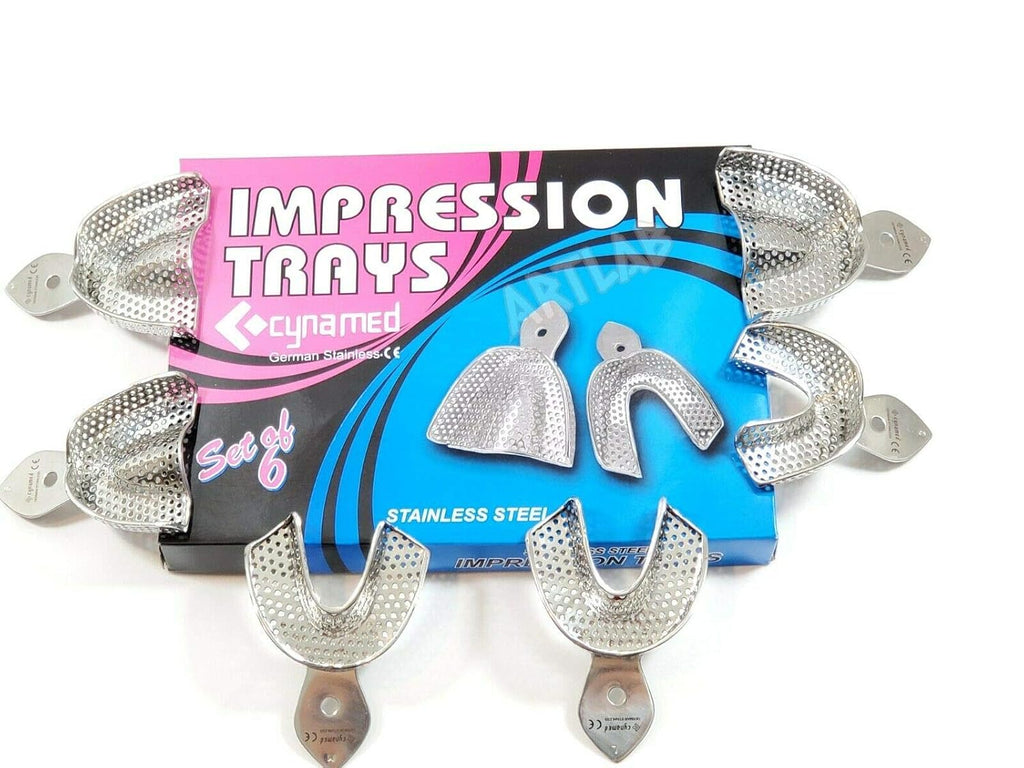 Premium German Dental Autoclavable Metal Impression Trays Stainless Steel Upper Lower Dental Perforated Impression