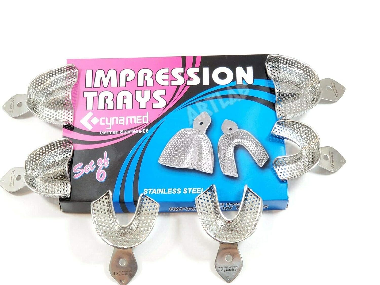 Premium German Dental Autoclavable Metal Impression Trays Stainless Steel Upper Lower Dental Perforated Impression