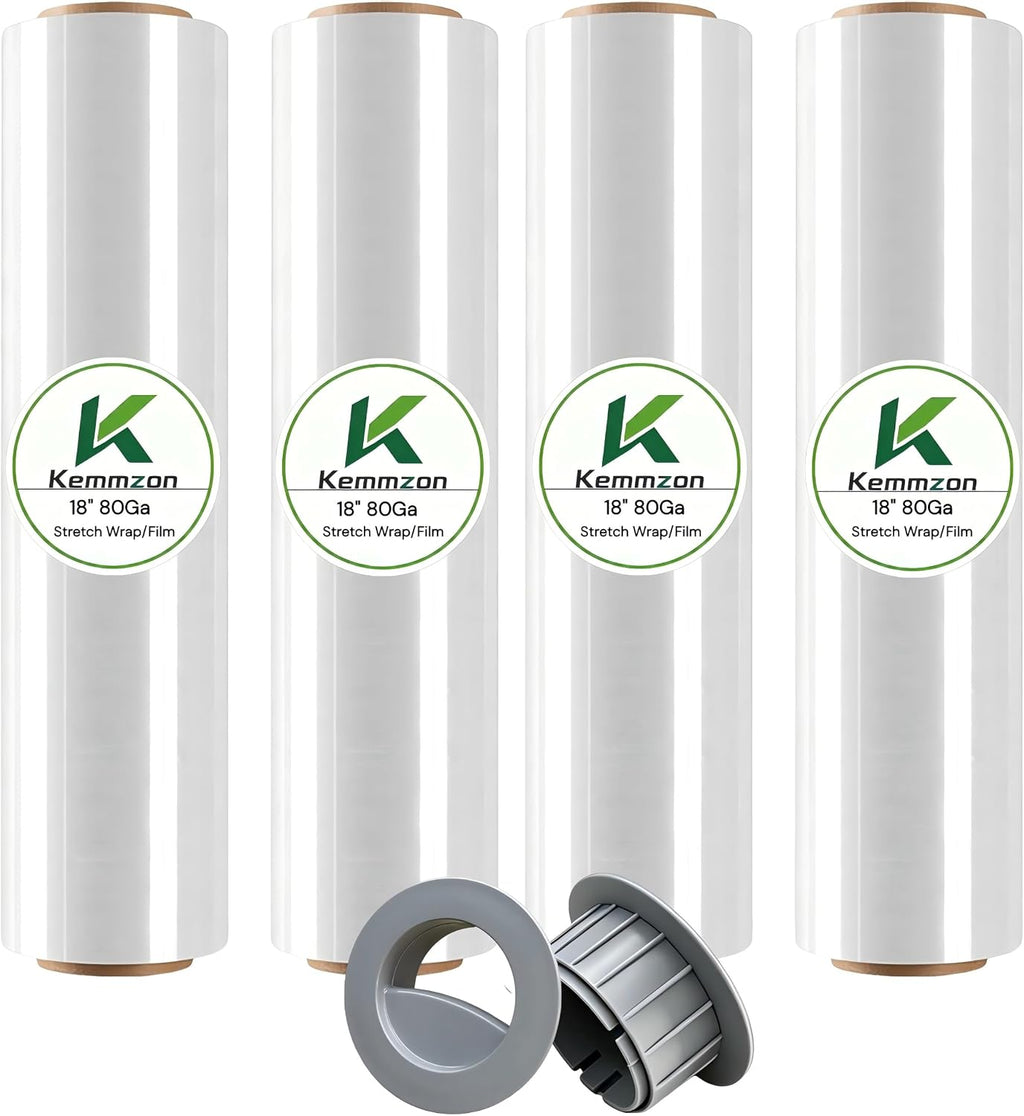 18" x 1500 Ft Stretch Shrink Wrap with Handle, 80 Gauge, 4 Pack
