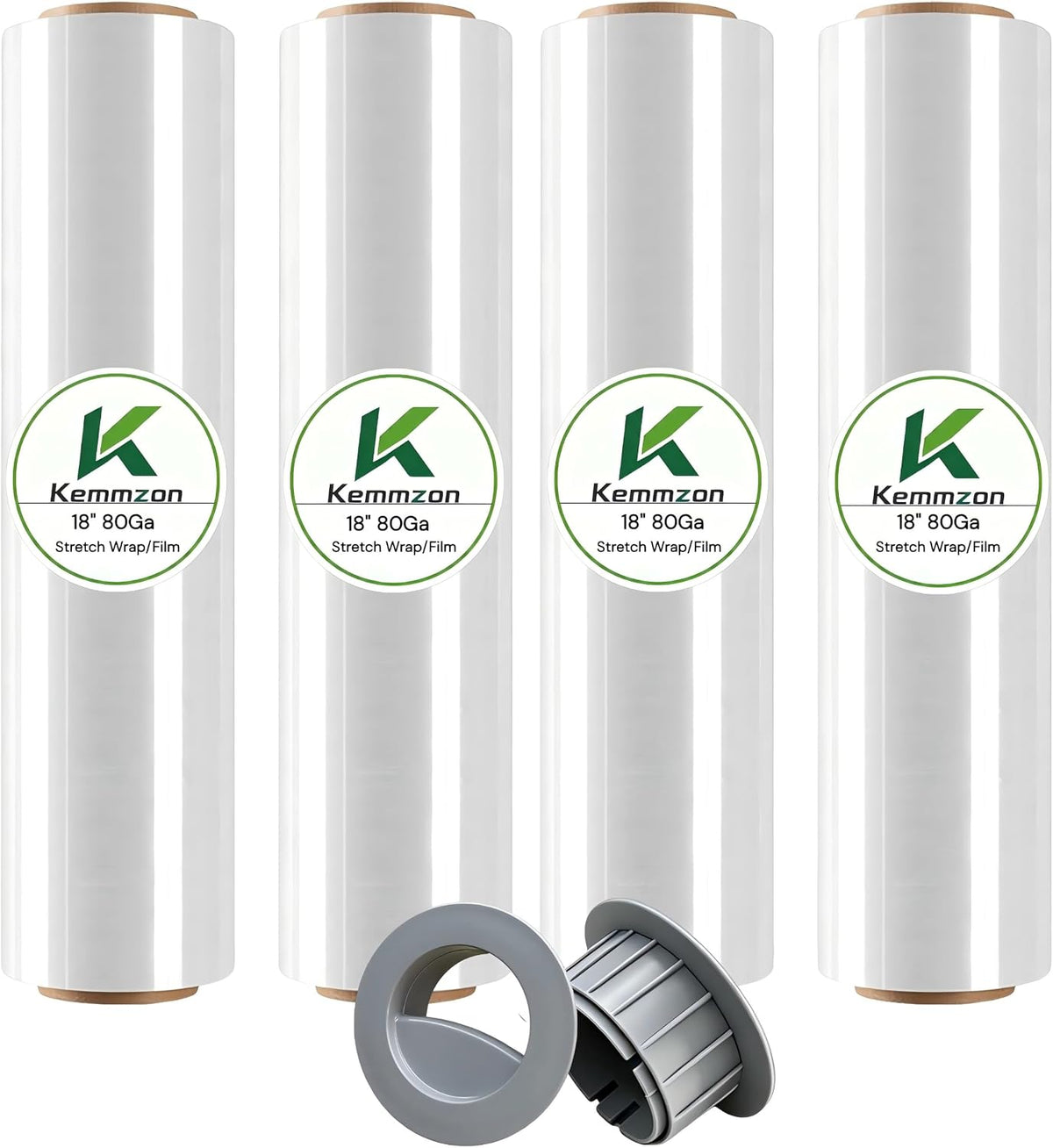 18" x 1500 Ft Stretch Shrink Wrap with Handle, 80 Gauge, 4 Pack