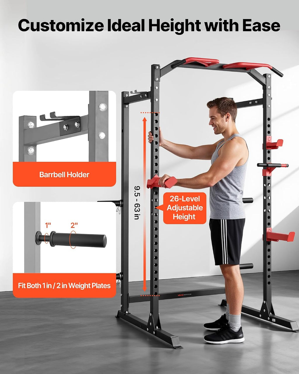 Power Cage Power Rack, Multifunctional Barbell Squat Rack with Adjustable Height, Home Gym Strength Training Workout