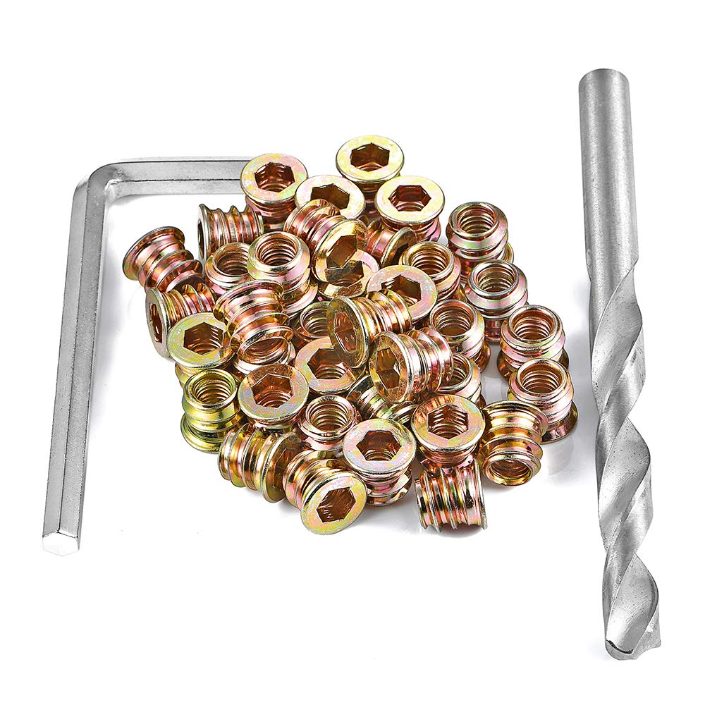 80Pcs M6x10mm Hex Nut Inserts Wood Threaded Fastener for Furniture