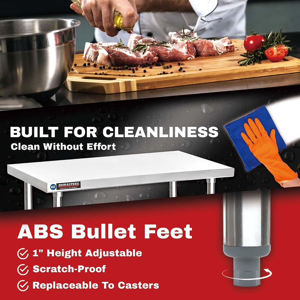 30x48 Stainless Steel Work Table - NSF Certified Commercial Prep Table w/Adjustable Under Shelf - Kitchen Island