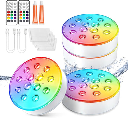 Pool Lights, Rechargeable Submersible LED Lights with Remote | IP68 Waterproof, 16 Colors Underwater Pool Light for