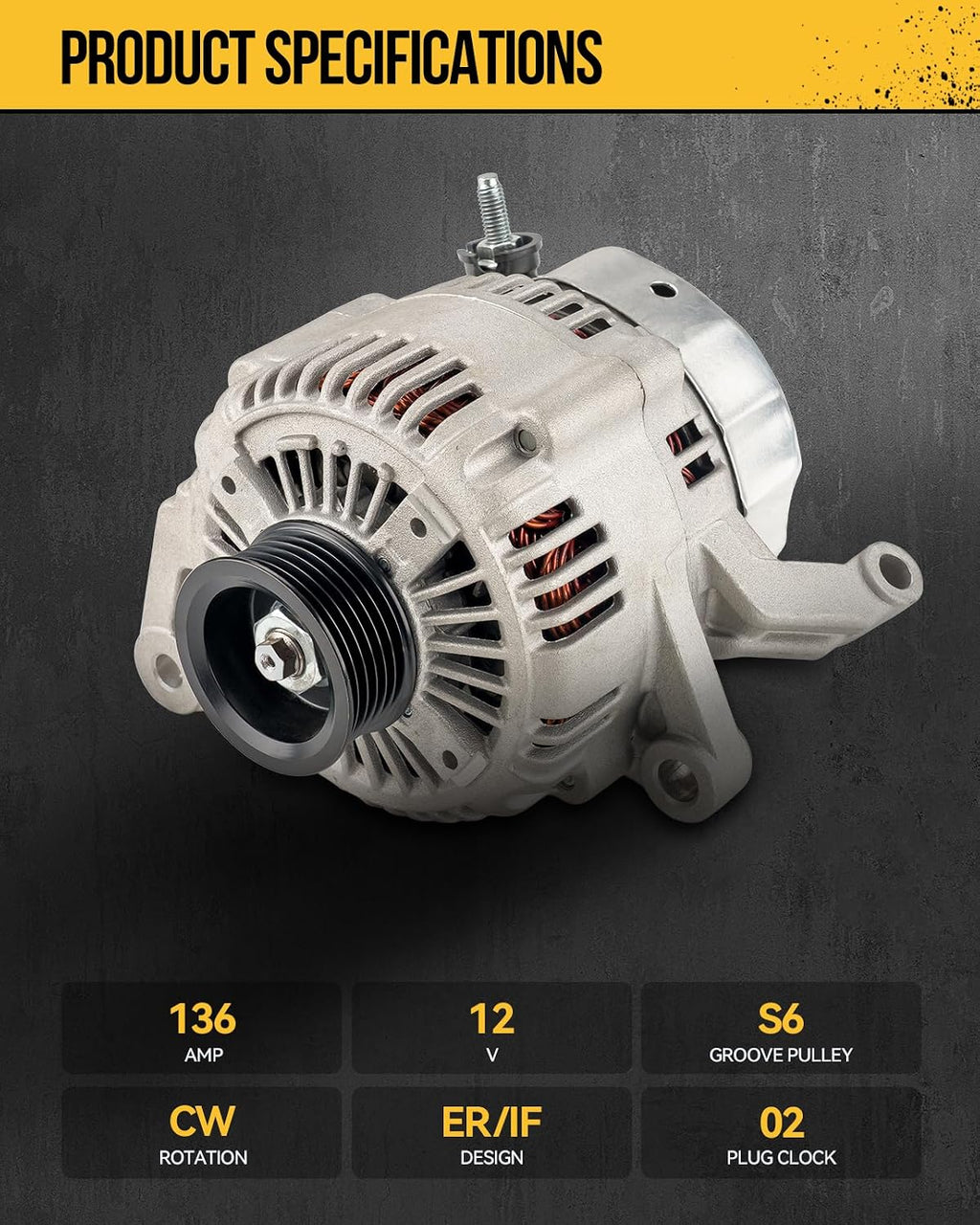 KAC 13873N Alternator Compatible with Dodge,2001-2006 Dakota 4.7L,2004-2006 Dakota 3.7L,for Jeep,2001-2003 Grand Cherokee 4.7L,for Mitsubishi,2006 Raider 136 Amp Replace for 56041557AA,89037315