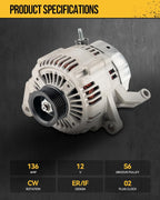 KAC 13873N Alternator Compatible with Dodge,2001-2006 Dakota 4.7L,2004-2006 Dakota 3.7L,for Jeep,2001-2003 Grand Cherokee 4.7L,for Mitsubishi,2006 Raider 136 Amp Replace for 56041557AA,89037315