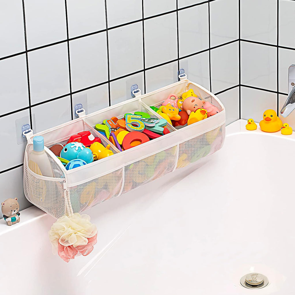 Original 3 Compartment Horizontal Large Openings Bath Toy Organizer for Tub, Capacity Upgrade Bath Toy Storage and