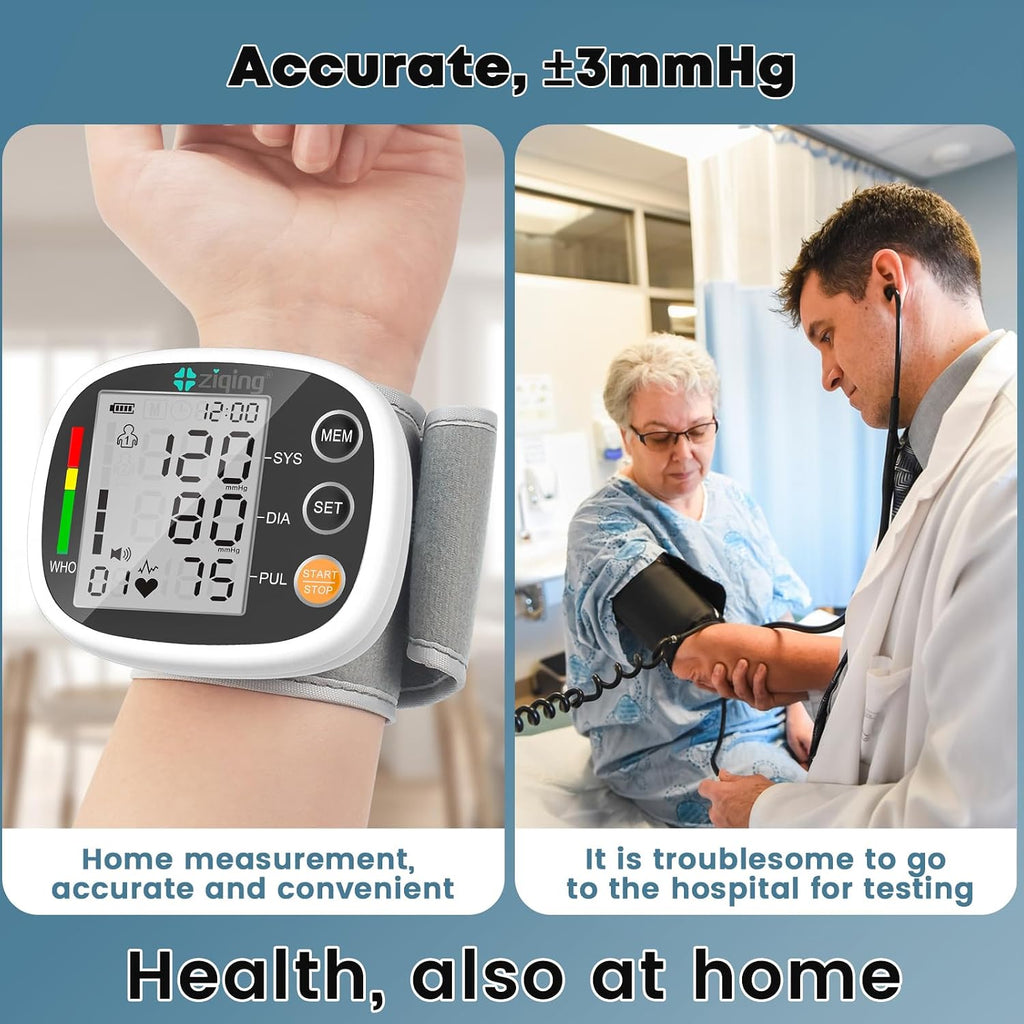 Wrist Blood Pressure Monitor for Home Use, Rechargeable Bp Machine