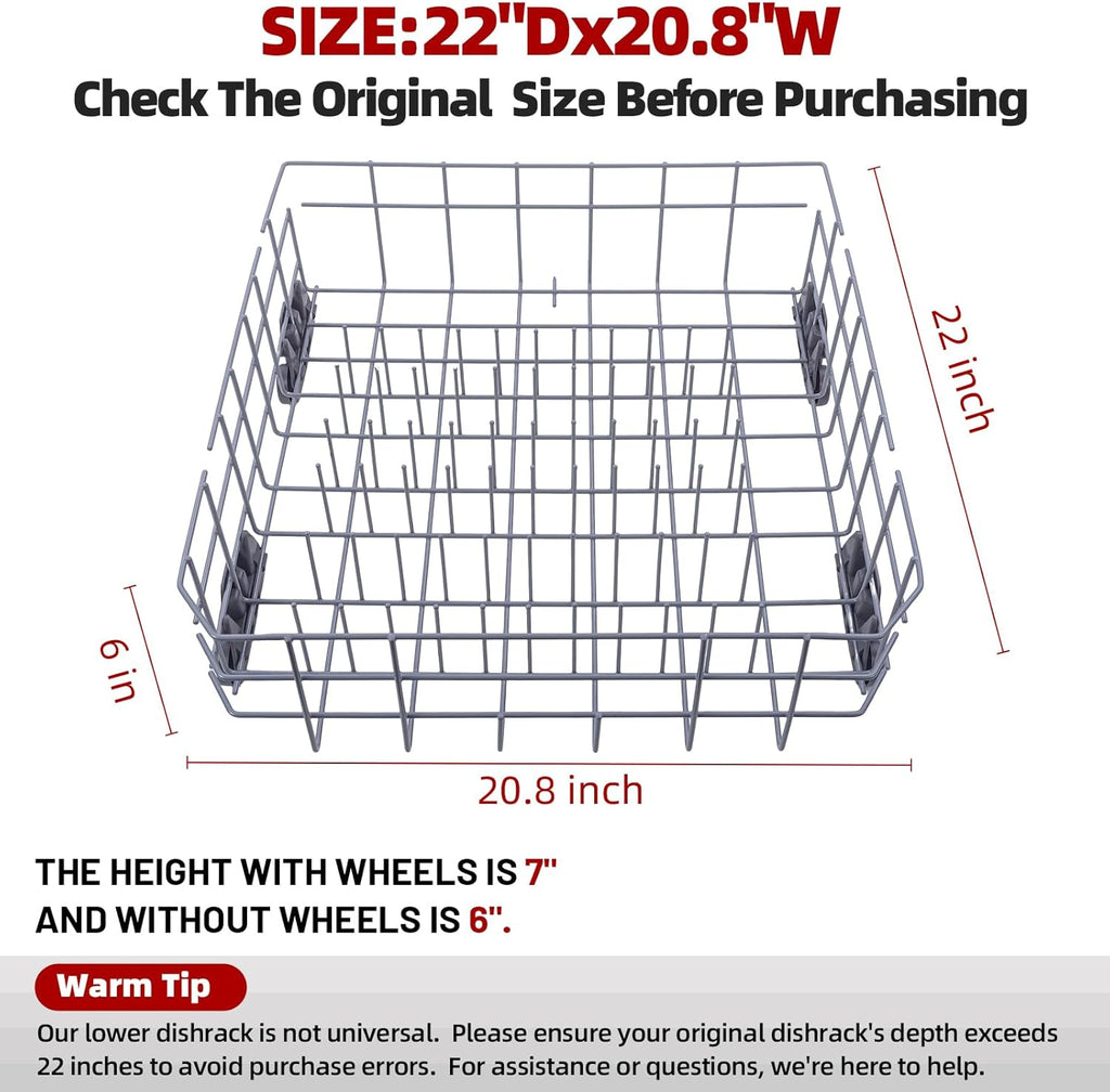 Cylrod Upgraded W10728159 Dishwasher Lower Rack with Wheels, 22"D by 20.5"W